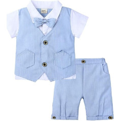 Natashas Baby Boys Gentleman Suit Toddler Cotton Short Sleeve Christening Suit Children's Clothing Shirt + Shorts + Bow