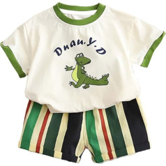 GUSUTZX Kleinkind Baby Jungen Outfits & Set Cartoon Tier Top Gestreifte Shorts Sommer Outdoor Casual Kinder Outfit Sommer Kleinkind Bekleidungsset