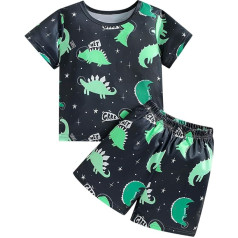 Kleinkind Mädchen Dinosaurier Tops Outfits Babykleidung Kurzarm Glow In The Dark Muster Kleidung Set Kinder kleidung Baby Jungen Hose Outfit