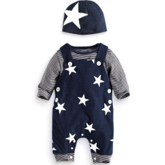 Huba Baby romper apģērbu komplekts, zvaigžņu drukas kombinezonu apģērbs, apģērbs ar garām piedurknēm, topi, baggy bikses, cepure, kombinezons, apģērbi, bērnu apģērbs. - tumši zils