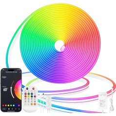 Lamomo neona LED lente 5 m RGB, IP65 ūdensnecaurlaidīga, elastīga, Bluetooth saderīga, 12 V krāsu maiņas gaismas lente āra gaismai ar tālvadības pulti, silikona DIY LED gaismas lente guļamistabai