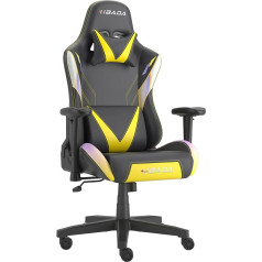 Hbada spēļu krēsls Racing Style biroja krēsls Ergonomisks datorkrēsls ar jostas balstu, galvas balstu un augstu atzveltni Regulējams PU ādas grozāms krēsls, dzeltens