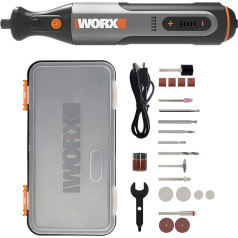 WORX akumulatora daudzfunkcionālais instruments 8 V WX106 ar 23 piederumiem Mainīgs ātruma iestatījums 5000-28000 apgr./min 3,2 mm stiprinājuma izmērs USB uzlāde slīpēšanai, gravēšanai, pulēšanai, griešanai, griešanai, urbšanai utt.