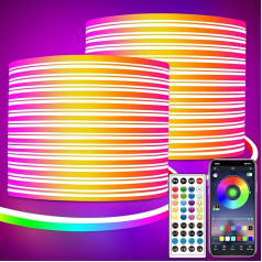 Neona neona sloksne 30m mit Fernbedienung APP Steuerung IP65 wasserdichte flexible Neon Rgb LED Streifen 24V LED neona lentes sloksne, kas ir piemērota lietošanai uz grīdas un iekštelpās (2 ruļļi 15M)