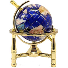 Einzigartige Art 6 Hoch Bahama Blau Swirl Pearl Ocean Mini Tisch Top Edelstein World Globe mit Gold Stativ