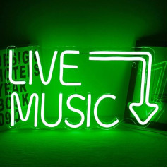 Live Music Neon Sign - Zaļā mūzikas neona zīme, USB Power LED zīme, gaismas reklāma alus bāram, mūzikas studijai, guļamistabai, sienas dekorēšanai, klubam, krogam, istabai, ballītes dekorēšanai, dāvanai