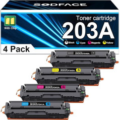 SODFACE 203A suderinamas su HP 203X 203A tonerių rinkinys, skirtas Color Laserjet Pro MFP M281fdw M281fdn M280nw M254dw M254nw CF540A CF541A CF542A CF542A CF543A tonerio kasetei (juoda, žydra, geltona, purpurinė, 4 vnt.)