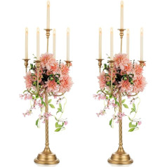 NUPTIO Candelabra Candle Holder 5 Arms Gold - 94 cm Candle Holder Set of 2 Candle Stand Holder High, Gold Metal Candelabra Retro for Home Wedding Christmas Halloween Birthday Anniversary