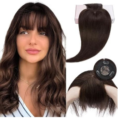 Elailite Hair Topper, настоящие волосы, женский тупик с длинной бахромой, клипсы, база для волос 10 x 10 см (без линии), 35 см, #2 темно-коричневый