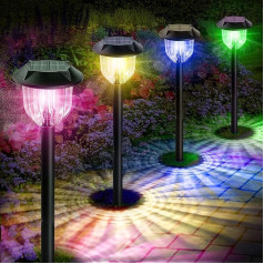 CRLL Solarlampen für Außen, 4 RGB Gartenlampen für Außen mit 1000mAh Batterie, IP65 Wasserdicht Solarleuchten Garten, Auto ON/OFF RGB Solarleuchten Garten deko für Draußen, Weg, Rasen, Terrasse, Hof