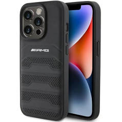 AMG AMHCP15XGSEBK Korpuss iPhone 15 Pro Max 6,7 collu melns cietais apvalks, āda, ar reljefām un reljefām līnijām