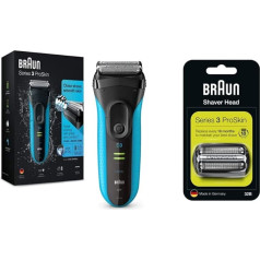 Braun Series 3 ProSkin 3040s Electric Shaver, with Precision Trimmer, Rechargeable and Wireless Wet&Dry Razor Men, Black/Blue & Series 3 32B Electric Shaver Replacement Shear Part - Black