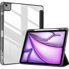 ProCase korpuss iPad Air 13 Inch M2 2024 ar pildspalvas turētāju, iPad Pro 12.9 Inch (6/5/4/3Gen) Case, 13 collu iPad Air (M2) 2024 vāks ar caurspīdīgu aizmugurējo vāciņu, aizsargvāciņš iPad Air 13 2024,