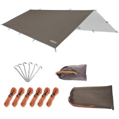 Unigear brezenta brezenta tents, tents šūpuļtīklam Ūdensizturīgs ar cilpām, 6 tapas, 6 virves, 6 virves Lietus pārsegs Aizsardzība pret sauli, piemērots kempingiem Multi Way, brūns