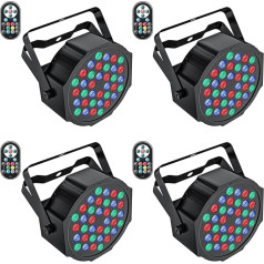 UKing 4 gab LED Par Light, 72W LED prožektors RGB DMX skatuves gaisma 7 režīmi ballīšu gaismas efekti ar tālvadības pulti DJ disko gaismas kāzu Ziemassvētku skatuves apgaismojumam