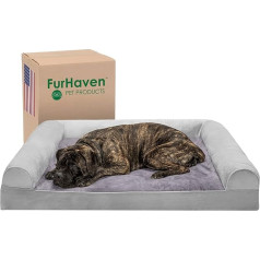 Ортопедическая кровать для собак Furhaven XXL из искусственного меха и бархата в стиле дивана со съемным моющимся чехлом - дымчато-серый, Jumbo Plus (X