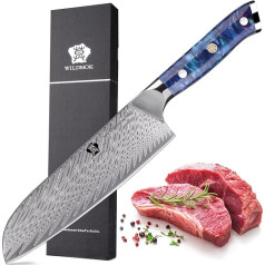 WILDMOK Pavāra nazis 17,7 cm, Santoku virtuves nazis, profesionāls japāņu Santoku virtuves nazis, izgatavots no VG10 Damaskas tērauda, ar ergonomisku pilnu rokturi mājas un restorāna virtuvei