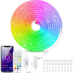 12 V RGB Neon LED Strip, IP65 Waterproof Silicone Flexible Strip, Remote Control, App Control, Music Sync Works with Alexa, Light Strip for Indoor Outdoor Decoration (5 m)