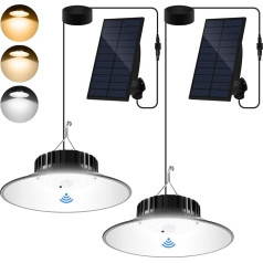 NATPOW Saules piekaramā lampa āra iekštelpām ar kustības sensoru, saules gaisma āra iekštelpām, IP65 ūdensnecaurlaidīga 3000 K - 6000 K dimmable Solar Pendant Light Piekaramie gaismekļi iekštelpām dārzā