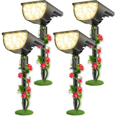 SIGRILL Saules lampas āra dārzam, 4 saules lampu komplekts āra lietošanai, 33 LED, 3000 K saules starmeši āra apgaismojumam, IP65 ūdensizturīgs saules dārza apgaismojums ar 3 spilgtuma režīmiem, saules gaismas