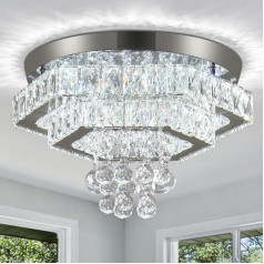 Cainjiazh Modern Crystal LED griestu gaisma 2-Layer Flush-Mounted griestu gaismas lustra Nerūsējošā tērauda griestu gaisma dzīvojamā istaba ēdamistaba guļamistaba gaitenis lustra (6500 K Cool White)