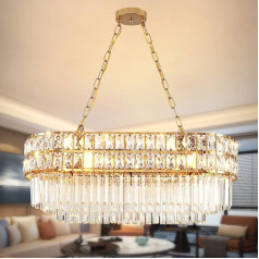 AOOCHOK Modern Crystal Pendant Light Zelta lustra, ovāla kristāla piekaramā gaisma, karājas lampa viesistabai, ēdamistabai, guļamistabai, restorānam, E14 x 8, 75 x 33 cm