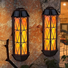 Shinmax Vintage Solarlampen für Außen mit Flackernde Flammeneffekt Wandleuchte Außen Retro Solar Flammenlicht 2 Lichtmodi Auto Ein/Aus Wasserdicht Solarleuchten für Garten Balkon Terrasse, 2 Stücke