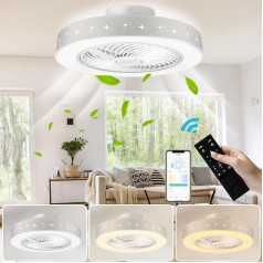 OZMI 50 cm LED griestu ventilators ar apgaismojumu, 48 W moderns griestu ventilators ar apgaismojumu un tālvadības pulti kluss ēdamistabai guļamistabai dzīvojamai istabai aptumšojams ventilators griestu gaisma