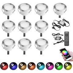 10 RGB LED Recessed Floor Lights Outdoor WiFi DC12 V Diameter 45 mm IP67 Waterproof Recessed Spotlights LED Patio Recessed Spotlight Floor Spotlight Kit Works with Alexa, Google Home