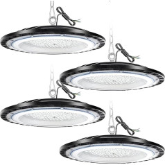 DIKHEE 4 Pack LED halles apgaismojums, 100W LED veikala gaisma ar ķēdi, 10000lm, 6500K, īpaši spilgts UFO LED halles apgaismojums, IP65 ūdensnecaurlaidīgs komerciālais apgaismojums noliktavām, garāžām