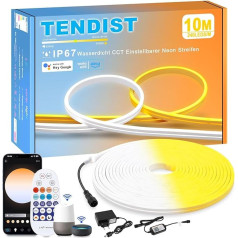 TENDIST 10 m neona LED sloksne ārā WiFi IP67 ūdensizturīgs aptumšojams silti balts 3000 K auksti balts 6500 K neona sloksne Alexa saderīgs 24 V DIY elastīga LED sloksne ārā, iekštelpās virtuves dekorēšanai