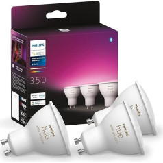 Philips Hue White & Color Ambiance GU10 LED prožektori, 3 spuldžu komplekts (350 lm), dimmējamas LED spuldzes Hue apgaismojuma sistēmai ar 16 miljoniem krāsu, vieda gaismas vadība ar balsi un lietotni