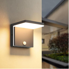 KUKAK LED sienas lampas āra iekštelpām ar kustības sensoru, 12 W āra lampa IP65 ūdensizturīga, alumīnija modernā sienas lampa 3000 K siltā āra gaisma, āra sienas lampa terasei, ieejai, dārzam, balkonam,