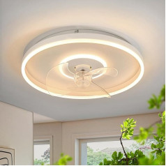 LED klusais griestu ventilators ar apgaismojumu 50 cm Balts apaļš aptumšojams griestu apgaismojums ar ventilatoru 3 lielas ventilatora lāpstiņas Ventilatora lampa viesistabai ēdamistabai Guļamistabai