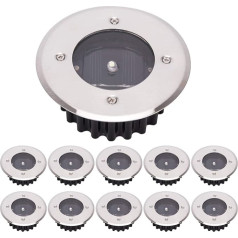 TOSHIN 10 saules lampu komplekts, LED saules grīdas gaisma, dārza lampa, IP65 saules lampas, iebūvēta grīdas lampa āra dārza terasei (apaļa, vēsā baltā krāsā)