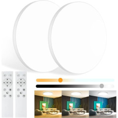 Griestu gaisma LED griestu gaisma ar tālvadības pulti, 2 balti, diametrs 28 cm, 3000 K ~ 6500 K, 24 W 2000 LM, IP44 ūdensnecaurlaidīga, LED griestu gaisma LED griestu lampa Dzīvojamā istaba, plakana apaļa, apaļa