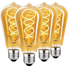 Edisona retro spuldze E27, E27 LED Vintage Dimmable 4 W ST64 Retro spuldze E27 LED Warm White 2700 K, E27 Vintage spuldze, ideāli piemērota nostalģijai un retro apgaismojumam - dzintara stikls - 4 gabaliņi