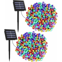 Amzxart āra saules gaismas, 2 x 22 m, 200 LED pasaku gaismas, āra saules gaismas, 8 režīmi, Ziemassvētku dekorēšana, āra, IP65 ūdensizturīgas LED pasaku gaismas balkonam, Ziemassvētku eglītei (krāsaina)