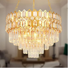 KUNYEEE Modern Crystal Pendant Light Zelta lustra, apaļa kristāla piekaramā gaisma, piekaramā lampa viesistabai, ēdamistabai, guļamistabai, restorānam, E14 x 8, diametrs 60 cm