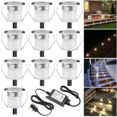 10 Pack Warm White LED Patio Lights Ūdensizturīgs IP67 0.6W Diametrs 30mm Apgaismojums Patio/Pathway/Wall/Garden/Decoration