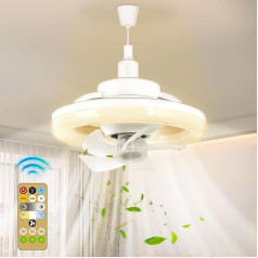 48W Deckenventilator E27 und Fernbedienung 360°Rotation Kühlung elektrischer Ventilator Kronleuchter mit Led Lights Remote für Schlafzimmer Living Home Silent 3 Geschwindigkeiten 3 Farbe dimmbar