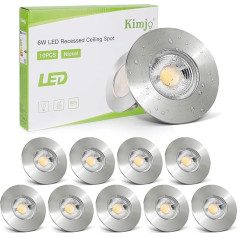 Kimjo LED iegremdējamais prožektors, 230 V, LED starmeši, plakans 6 W, IP44, silti balts, 3000 K, iegremdējamais griestu prožektors, LED 600 lm, vannas istabas iebūvētais prožektors, apaļš vannas istabai, virtuvei, 60-65 mm,