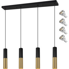 VONCI Industrial 4-Light Black and Brass Pendant Light Modern Cylinder Pendant Lamp for Kitchen Island Ēdamistaba Dzīvojamā istaba Restorāns Bārs Priekšnams