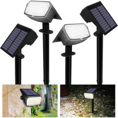 BELLALICHT Saules apgaismojums āra lietošanai 65 LED [Pack of 4 Cool White 6500 K] Saules prožektors Ūdensizturīgs saules LED prožektors Dārza apgaismojums Saules apgaismojums dārza ceļam Pagalms Garāža