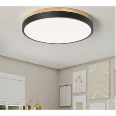 Qamra LED griestu gaisma, griestu gaisma, melna, 30 cm, koka lampa viesistabai, guļamistabai, virtuvei, gaitenim, ēdamistabai, 24 W, 4000 K