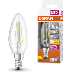 Osram LED SuperStar Classic B60 dimmable LED spuldze E14 ligzdai, sveces forma, FIL, 806 lūmeni, silti balta (2700 K), 60 W spuldžu aizstājēja, 6 gab. komplektā