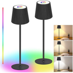 Onherm 2 Stück LED Tischlampe Kabellos mit RGB, Aufladbar Akku Tischleuchte Dimmbar Touch Nachttischlampe, 3 Farbtemperatur Nachtlicht Lampes für Nachttisch Wohnzimmer Patio Outdoor Esstisch, Schwarz