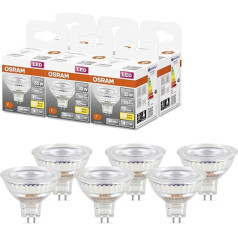 Osram MR16 zemsprieguma LED atstarotājlampas ar atstarojošo spuldzi, 35 vatu nomaiņa, GU5.3, 2700 Kelvīnu, stikls, 6 gab. komplektā