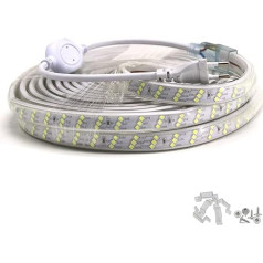 FOLGEMIR 12 m LED lente - auksti balta, 3 līkumainas rindas 2835 SMD 180 LED/m lente, ļoti spilgts apgaismojums - aptuveni 900 LM uz metru, 220 V 230 V lente, IP65 ūdensizturīga