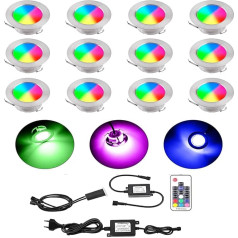 CISLAN RGBWW (RGB + silti balta) LED terases apgaismojums Ūdensizturīgs IP67 Diametrs 60 mm RGB kontrolieris Dārza gaismas adapteris IP67 Ūdensizturīgs iekštelpu āra dekoratīvais apgaismojums terases apgaismojumam Pack of 12